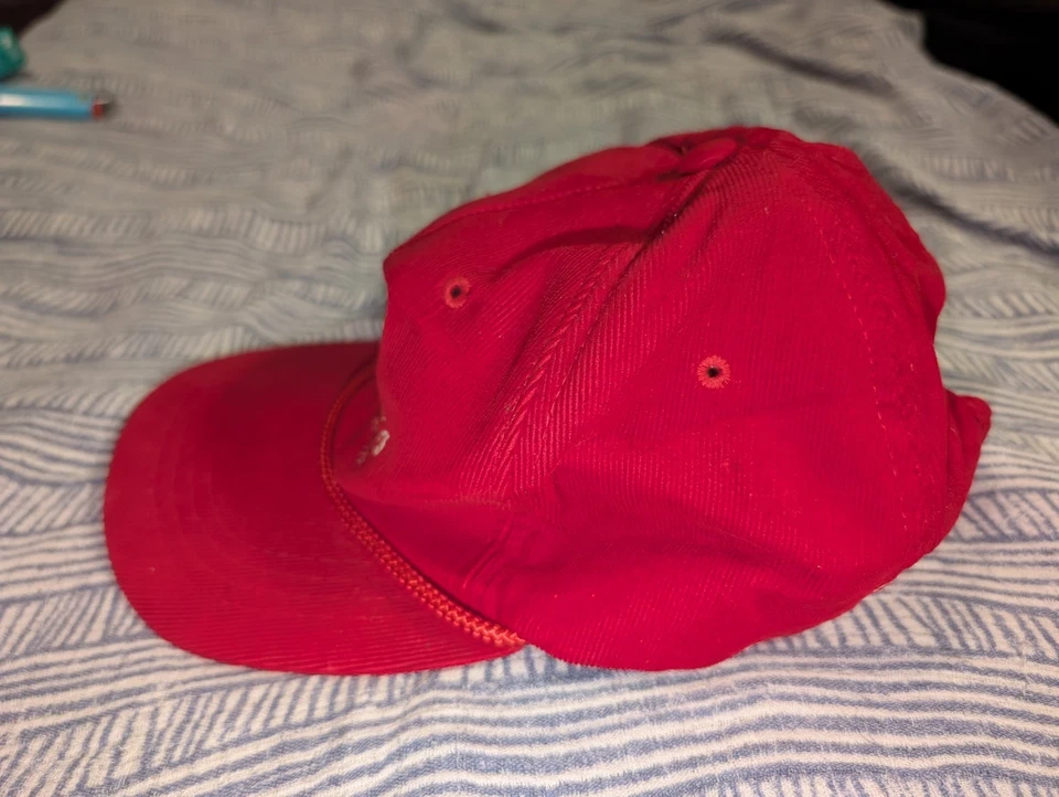 Rare Vintage 80's Hat Skinners Salted Nuts Corduroy Cap Hat Red Aureus Headwear - Image 2 of 4