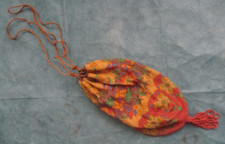 Antique glass beaded purse with silk lining silk cord drawstring closure