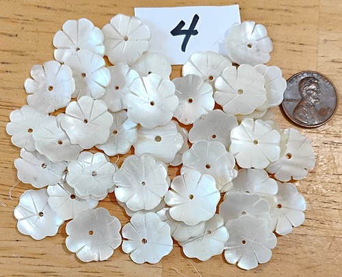 40 Vintage Hand Carved Mother of Pearl Shell Flower Beads Boho Sequins Buttons 4