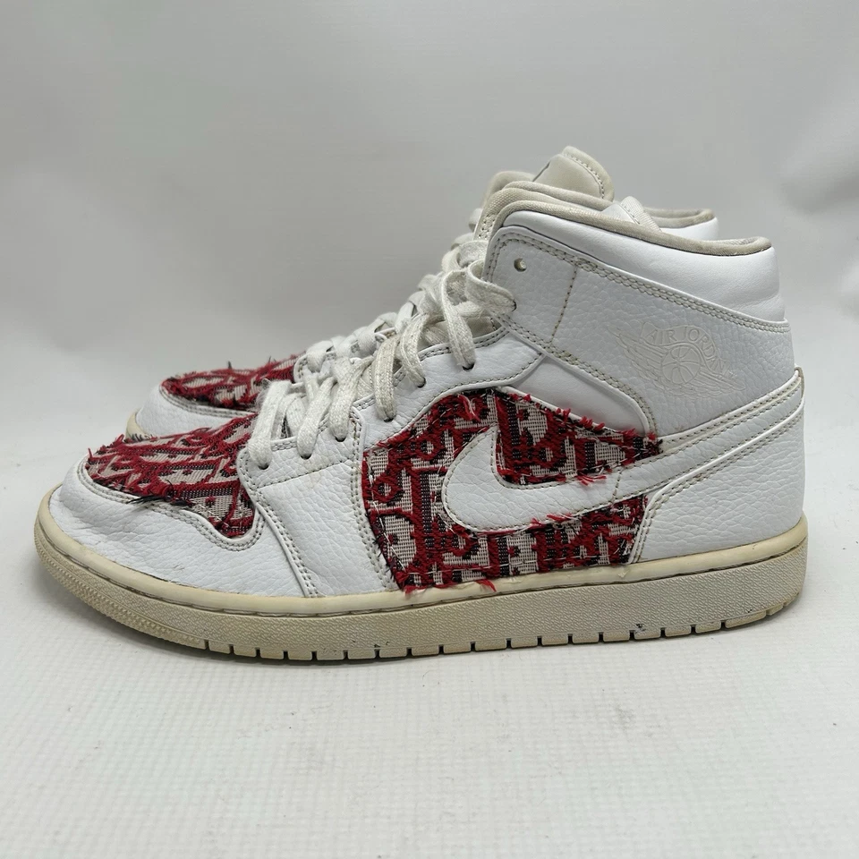 Nike Air Jordan 1 Mid Triple White Custom Men's Size 10 US 554724-130 Black Red - Image 3 of 4