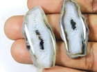 62Cts Black Slice Dyed Druzy Agate Matched Pair Fancy Loose Gemstone 18X39MM
