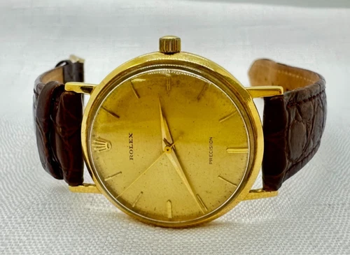 Vintage 1950s Rolex Precision 18K Yellow Gold Cal. 1210 Manual Wind Dress Watch