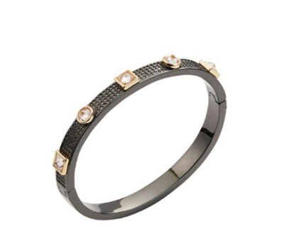 Park Lane BAUBLE Topaz CZs Hematite Goldtone Accent Pave CZ Hinged Bracelet