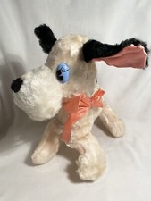 Vintage 11  Rushton Perhaps Stuffed Puppy Dog 1950  s 60  s Pink Bow  Stitching
