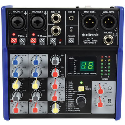 Citronic CSD-4 Kompaktmixer mit DSP-Effekten Bluetooth Musiker DJ Bühne 