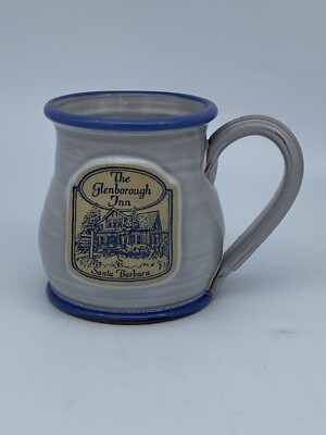 Deneen Pottery Mug The Glenborough Inn Santa Barbara Ca Blue Grey 4 inches 10 oz