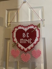 Homemade Beaded Valentines Day  Be Mine  Wall Hanging Decor Red/Pink/White/ Harts