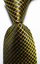 New Classic Checks Gold Orange Black JACQUARD WOVEN Silk Men's Tie Necktie