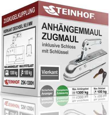ZUGMAUL ANHÄNGEMMAUL ZUGKUGELKUPPLUNG VIERKANT 1300KG 50,5mm+SICHERHEITSSCHLOSS