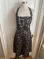 ANN TAYLOR DRESS WITH SHEER TOP BLACK FLORAL ON IVORY UNDERLINE-OPEN BACK-SIZE10