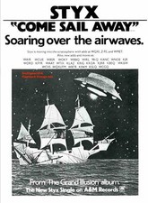 1977 Classic Styx  "Come Sail Away"  Single  Release Trade Promo Ad Print