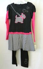 Good Lad 2Pc Set Blk Pink L/S Scottie Dog Dress w Legging Pants Sz 4 or 5 10928