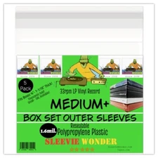 MEDIUM+ Box Set Sleeves (x5) 1.6mil + Seal Up - Fits 7/8 - 1-1/16" Thick - 33rpm