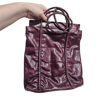 Falor Genuine Leather Burgundy Tote Bag Twisted Handles Made in Italy