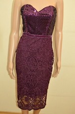 New Lipsy Sequin Lace Purple Bandeau Dress Sz UK 10