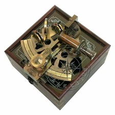 New Antique Brass Nautical Sextant Vintage Maritime Astrolabe W/Wooden Box