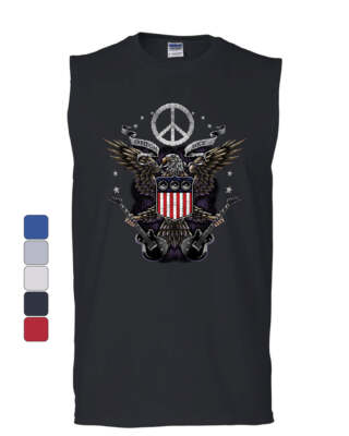 Freedom Rock Muscle Shirt Peace American Flag Bald Eagle 4th of July Sleeveless