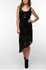 Burnout Velvet Asymmetric Hem Midi Slip Dress Black Sz S Kova &T Party NWT $250