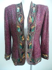 Niteline By Della Roufogali Stunning Vintage Beaded Silk Red Jacket