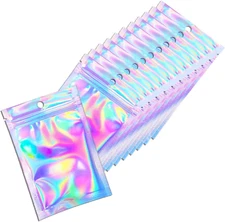 100 Pcs Holographic Resealable Packaging Bags for Small Business Supplies, Cute 