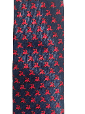 PURA SETA Classic Tie 3.5''  Navy Blue & Red Lions 100% Silk Necktie ITALY - NEW