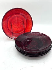Luminarc Cristal D'Arques Durand Vintage Ruby Red 8" Salad Plate Set of 6 France