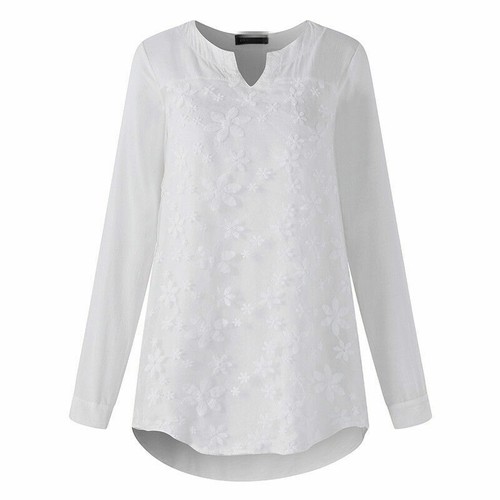 Women's Lace Blouse Casual Loose Baggy Tunic Tops Long Sleeve T-Shirts Plus Size