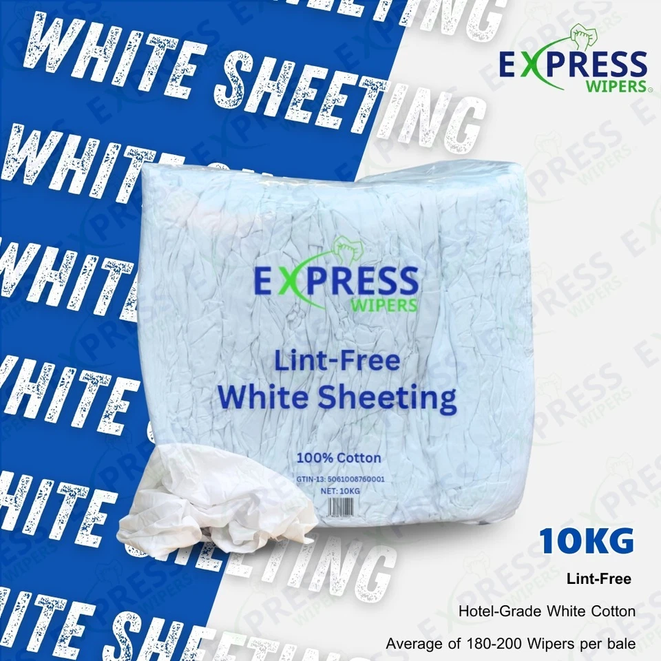 EXPRESS WIPERS White 100% Cotton Lint Free Industrial Garage Cleaning Rags Wipers Wiping Cloths