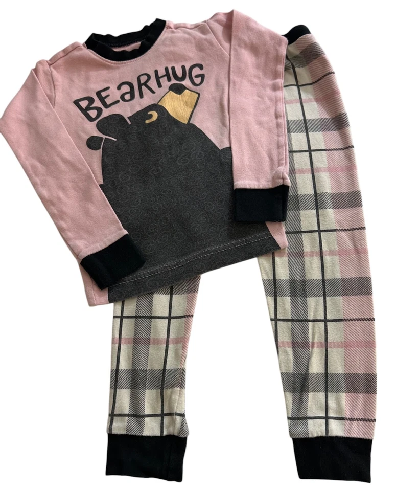 Lazy One Niñas Talla 4T/4 Pijama Conjunto Rosa Cuadros Oso Abrazo ¡¡LINDO!! Y Foto 2 de 4