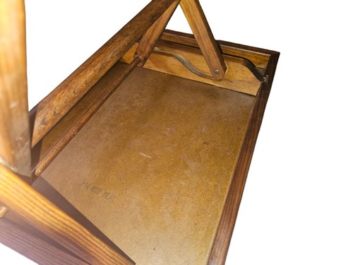 MCM Sturdy 1950s Folding Card Game Table TV Tray Solid Wood Frame - Picture 12 of 19