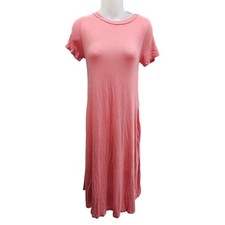 Honey & Lace NAPA Dress Solid Salmon Dusty Rose Pockets Stretchy Flowy Midi XS