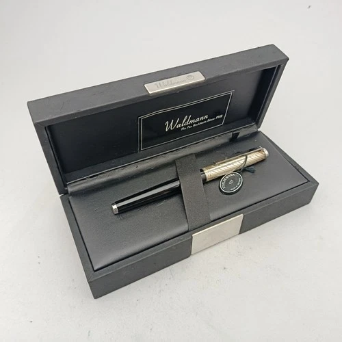 WALDMANN TUSCANY 925 STERLING SILVER BLACK LACQUER FOUNTAIN PEN SS M NIB RARE