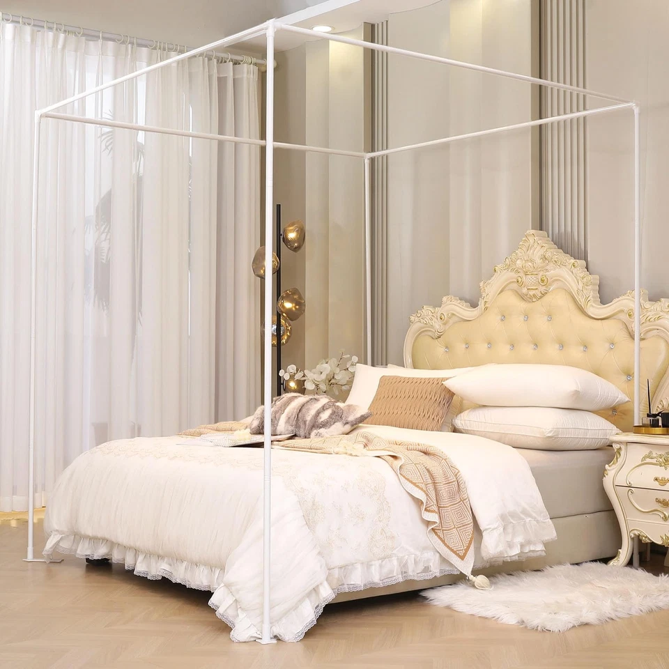 Marco de cama California King Size con postes de metal engrosado, cuatro esquinas... Foto 2 de 4