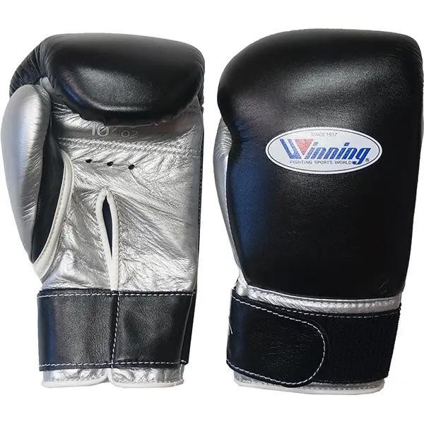 Winning Boxing Gloves 10oz Black and Silver Pro Tape Type MS-300B