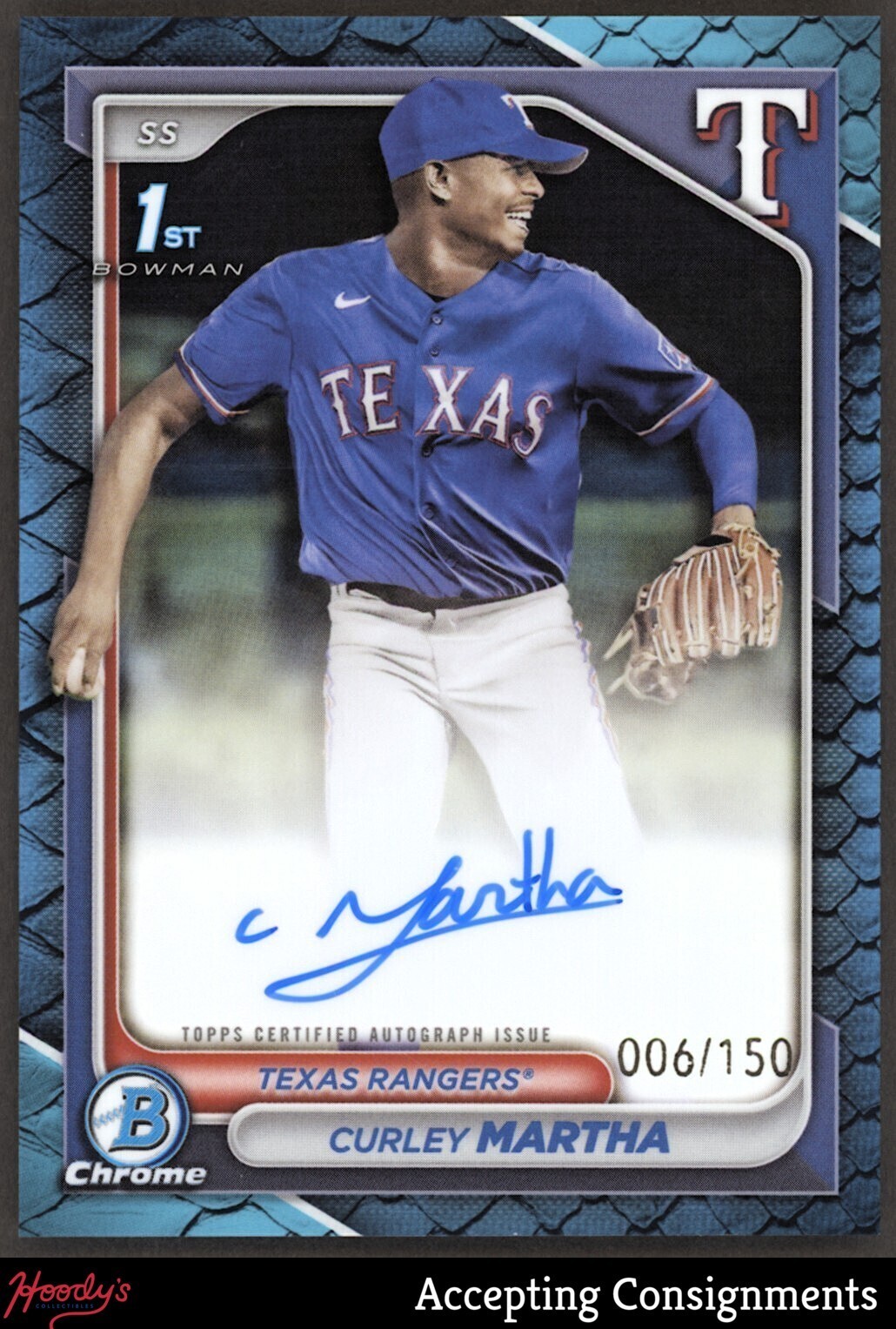 2024 Bowman Chrome Prospect Blue Reptilian Curley Martha 1ST ROOKIE AUTO 006/150