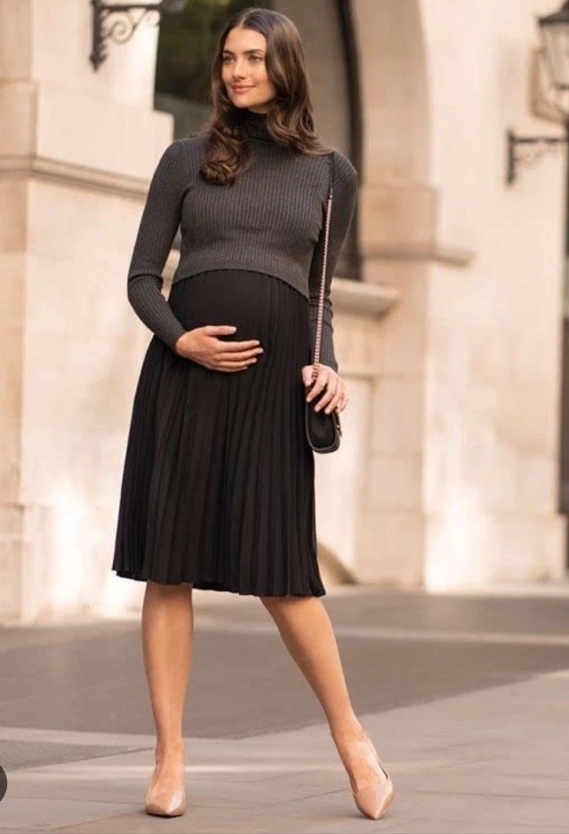 Vestido Seraphine Gris Carbón Tejido Capa Jersey Maternidad Enfermería 2 en 1 Talla 10 Foto 3 de 4