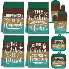 8 Pcs Mint Kitchen Towels and Dishcloths Sets Oven Mitts and Pot Holders Sets...