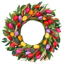 Spring Wreath 22 Inch Artificial Summer Wreaths Tulip Wreath for Front Door w...