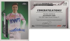 2020 Topps Chrome Formula 1 Green Refractor /99 Artem Markelov #F1A-AM Auto