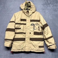 Quiksilver Jacket Boys S Beige Logo Nylon Mock Neck Hooded Thermal Waterproof
