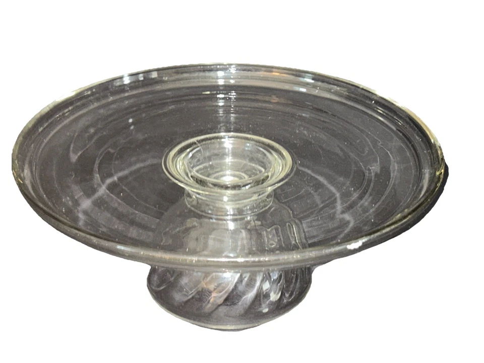 Винтажный прозрачный стеклянный пьедестал 10 3/4 дюйма ребристая тарелка для торта / подставка с тяжелой купольной крышкой - Изображение 3 из 4