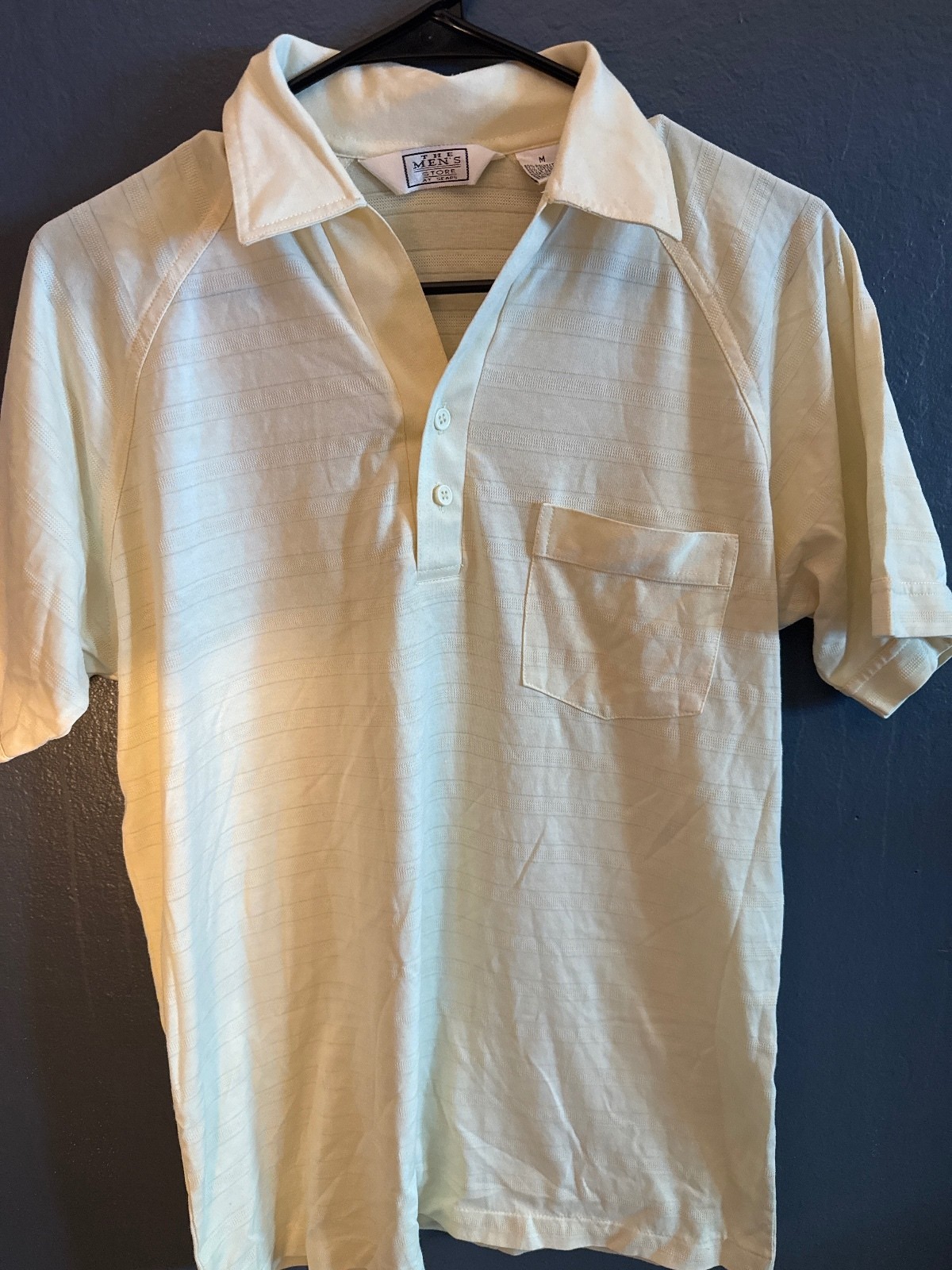 Vintage Sears Men's Cream and White Cotton Polo Shirt Medium image 2