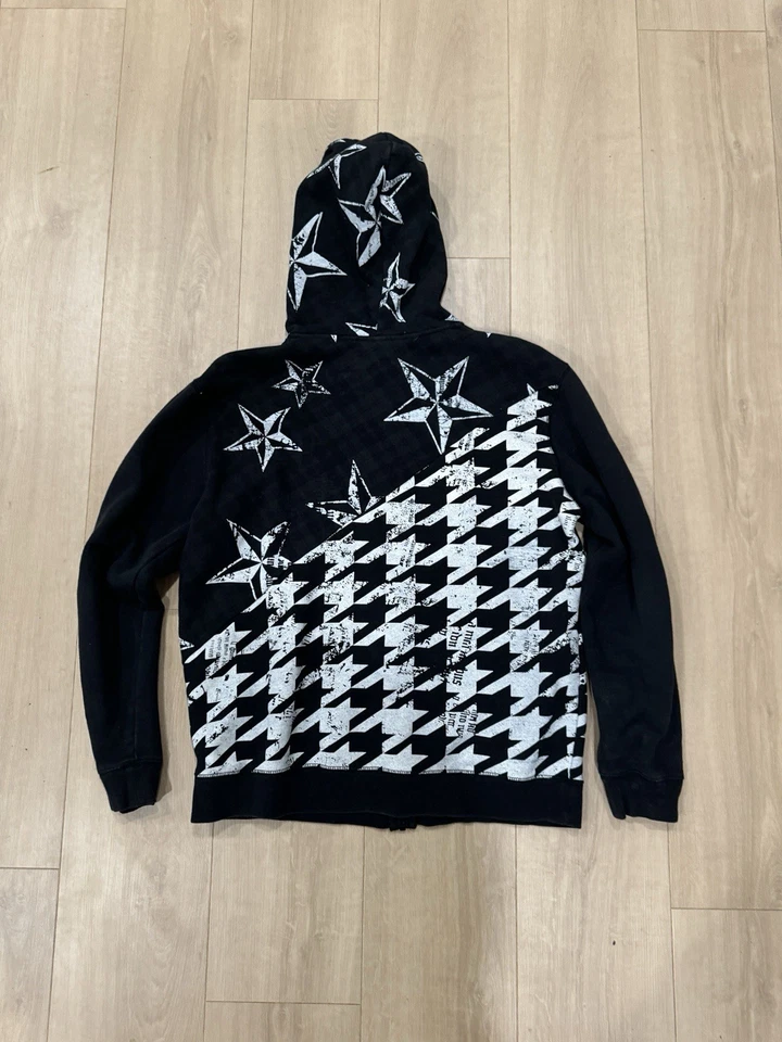 Y2k Hybrid Brand Black Star Hoodie Mens Size Large Rare Grunge Emo Skater - Image 2 of 4