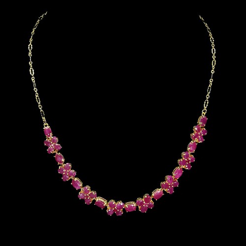 925 Sterling Silver Necklace Oval Ruby 7x5mm Flower Gemstone Jewelry 18.5 Inches