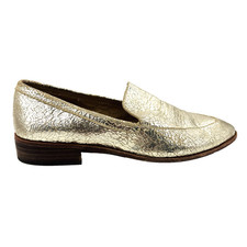 Womens 8 Madewell Frances Loafer Flat Shoes K4433 Gold Crackle Finish Leather