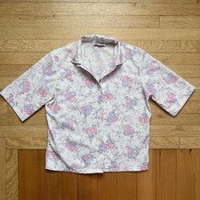 Vintage 70s Button Down Short Sleeve Floral Blouse s