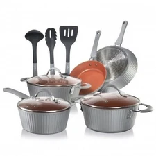Nutrichef Kitchen Cookware Set w/Elegant Lines Pattern Non-Stic NCCW11GL