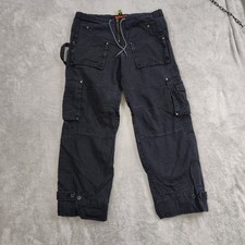 Vtg Y2k Women's Cargo Wide Leg Jeans Sz 7/8 Black Baggy 32x29  Skater Grunge