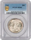 1943 50C Walking Liberty Silver Half Dollar PCGS Secure Gold Shield MS66 Coin