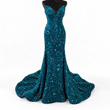Sherri Hill Teal Sequin Strapless Sweetheart Mermaid Long Formal Dress Size 4